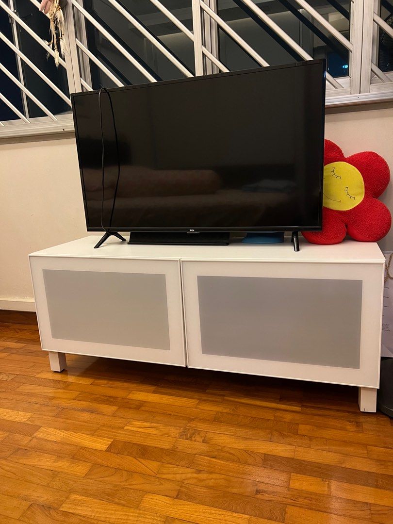 White TV Console with Two Spacious Furniture & Home Living