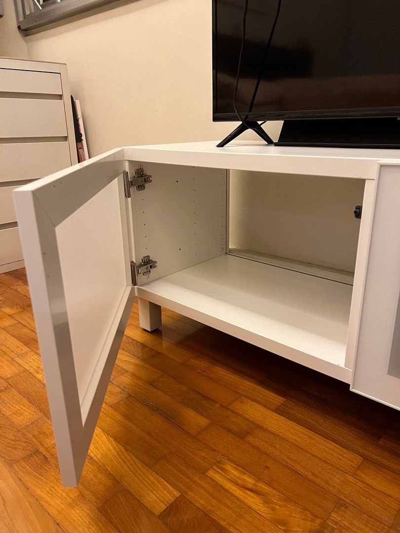 White TV Console with Two Spacious Furniture & Home Living