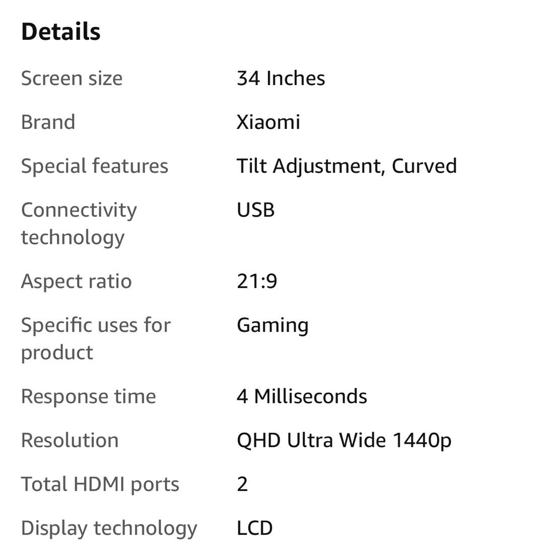 Xiaomi Mi Curved Gaming Monitor, 34
