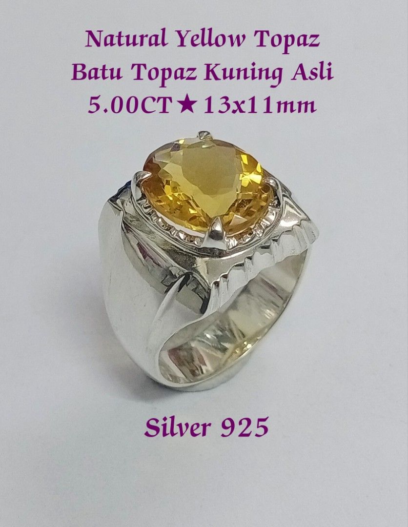 Yellow Topaz Ori Cincin Batu Topaz Asli Silver 925 ori Stone weight 5.00cts Stone size 11 x 13mm