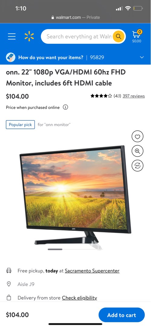 22 inch FHD Monitor from Amazon Onn brand, Computers & Tech, Desktops