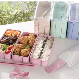 3 Layer Bento Box Lightweight Food Container with Spoon Fork