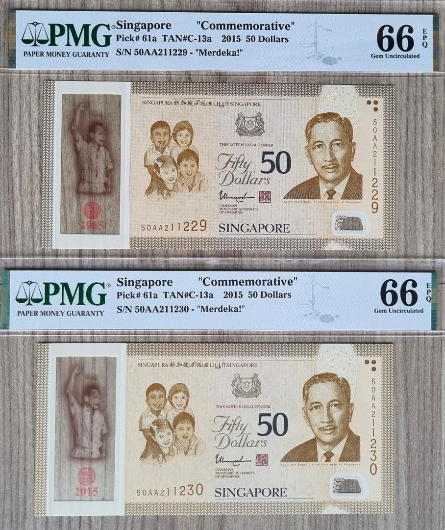 AA serial Singapore SG50 $50 Commemorative Banknote, Hobbies & Toys ...