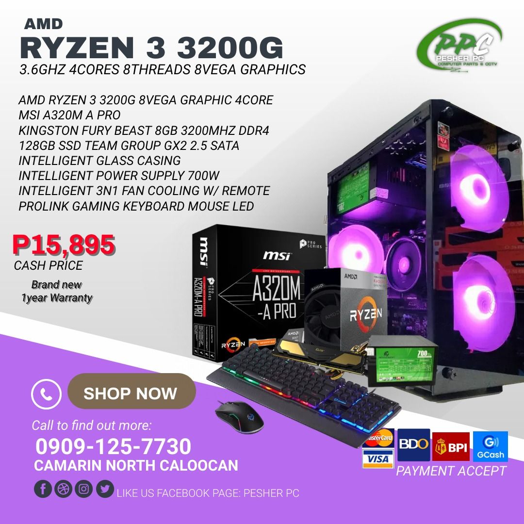 AMD RYZEN 3 3200G 8vega Graphics Budget Build BRAND NEW, Computers & Tech, Desktops on Carousell