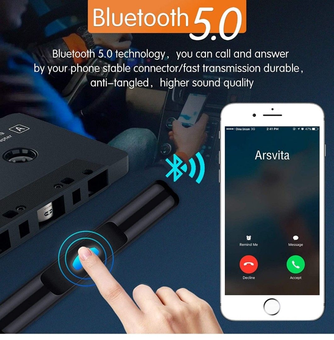 B3) Arsvita Car Audio Bluetooth Cassette Receiver , Tape Player