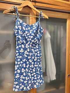 blue white Floral Dress