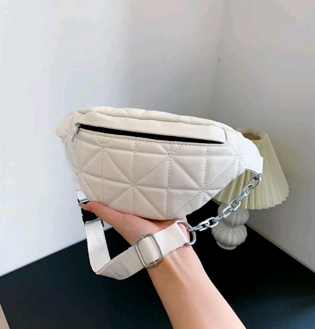 Brand New White Colour Quilted Fanny Pack Women s Fashion Bags