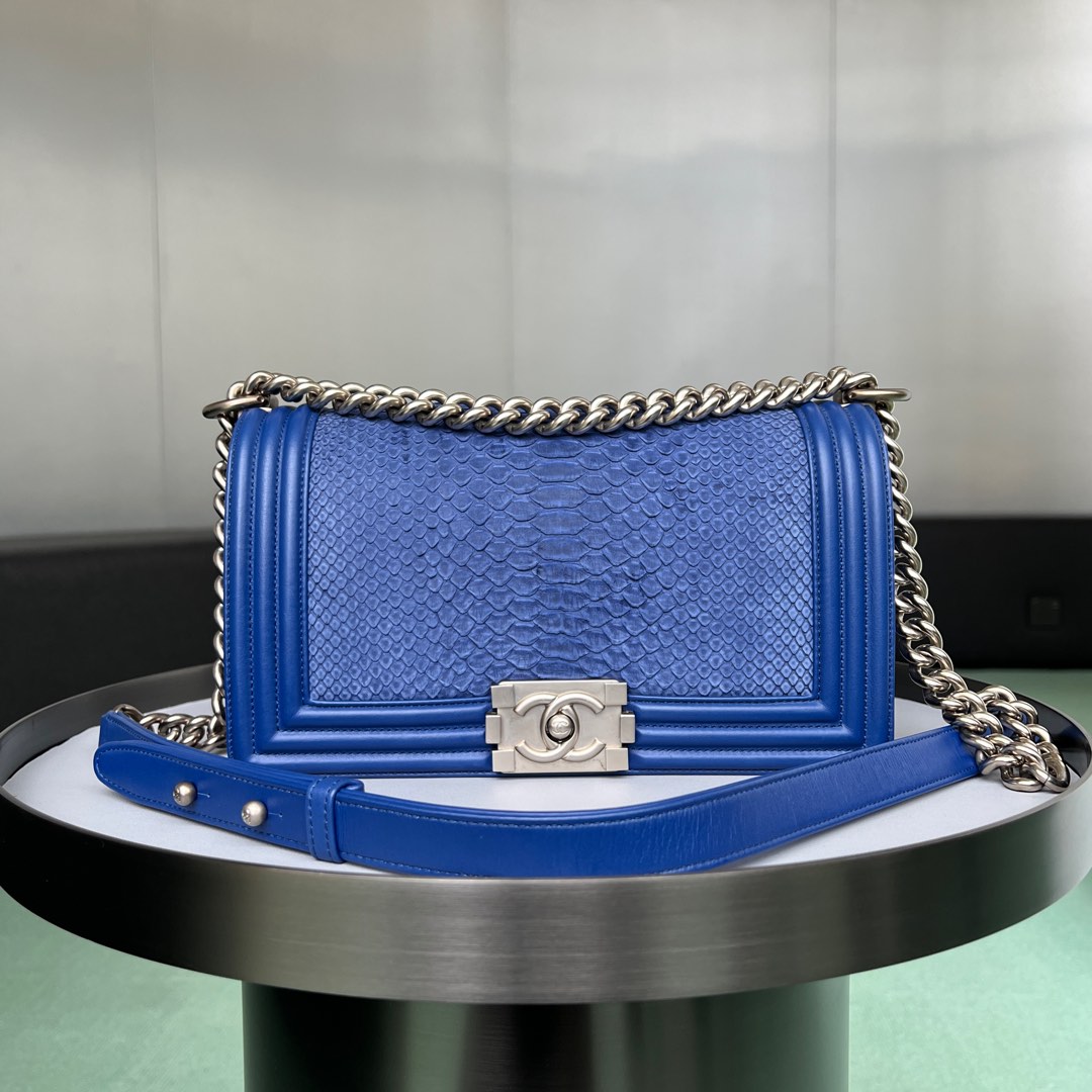 Chanel Old Medium Boy Bag Electric Blue Patent 19 Series