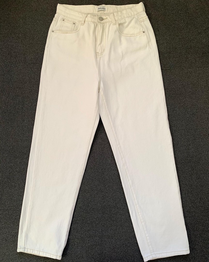 Cream mom jeans, Women's Fashion, Bottoms, Jeans on Carousell