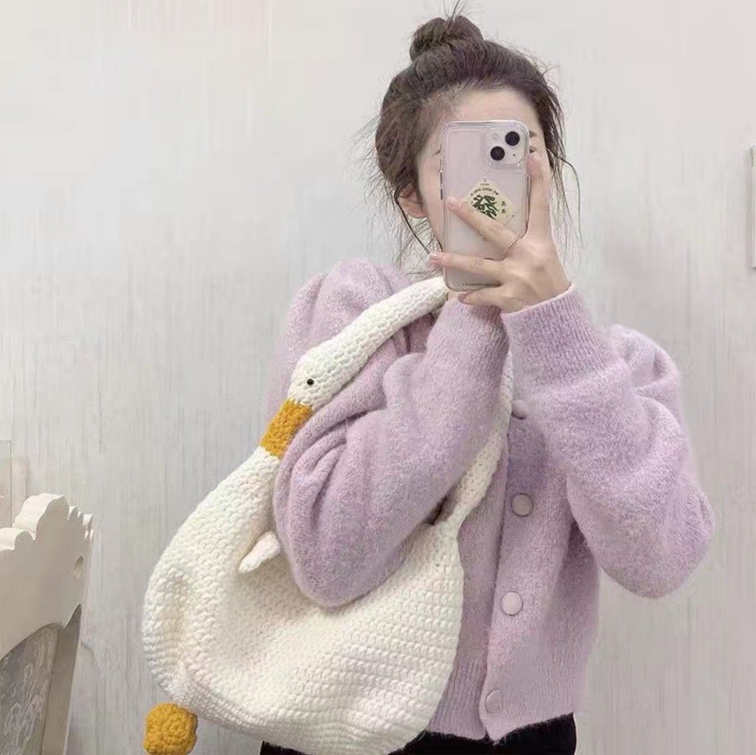 Chong Duck Cute Hand-Woven Bag DIY Homemade Material Bag Crochet Children  Cute Duck for Girlfriend