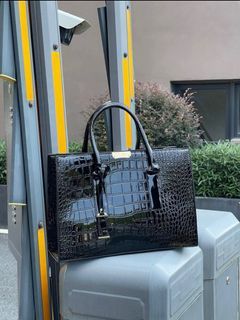 Crocodile Embossed Top Handle Bag