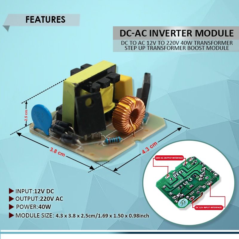 DC to AC 12V to 220V 40W TRANSFORMER, DC-AC INVERTER MODULE, STEP UP
