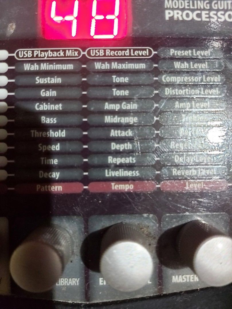Digitech RP155 (Category: Musical Instruments) located in Quezon City. Submitted by dadadeyn (Listing ID 1109588219, Image 3). Description: A/D/A Converter24-bit high performance audio Sample rate44.1 kHz DSP SectionAudioDNA2™ DSP Processor Simultaneous Effects11 Preset Memory50 User Presets (1-50) / 50 Factory Presets (51-00) Phrase Looper20 seconds of record time Drum Machine60 Patterns Power Supply Requirements120 VAC, 60 Hz USBType B, support