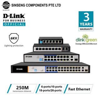 D-Link 250M POE Switch [4/8/16/24 Port Network PoE Switch with 2 Uplinks Port, •DES-F1006P-E / •DES-F1010P-E / •DES-F1018P-E / DES-F1026P-E] For:CCTV/IP Camera, Networking System