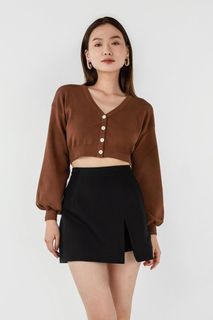 EZRA BASIC HIGH SLIT SKORTS (BLACK)