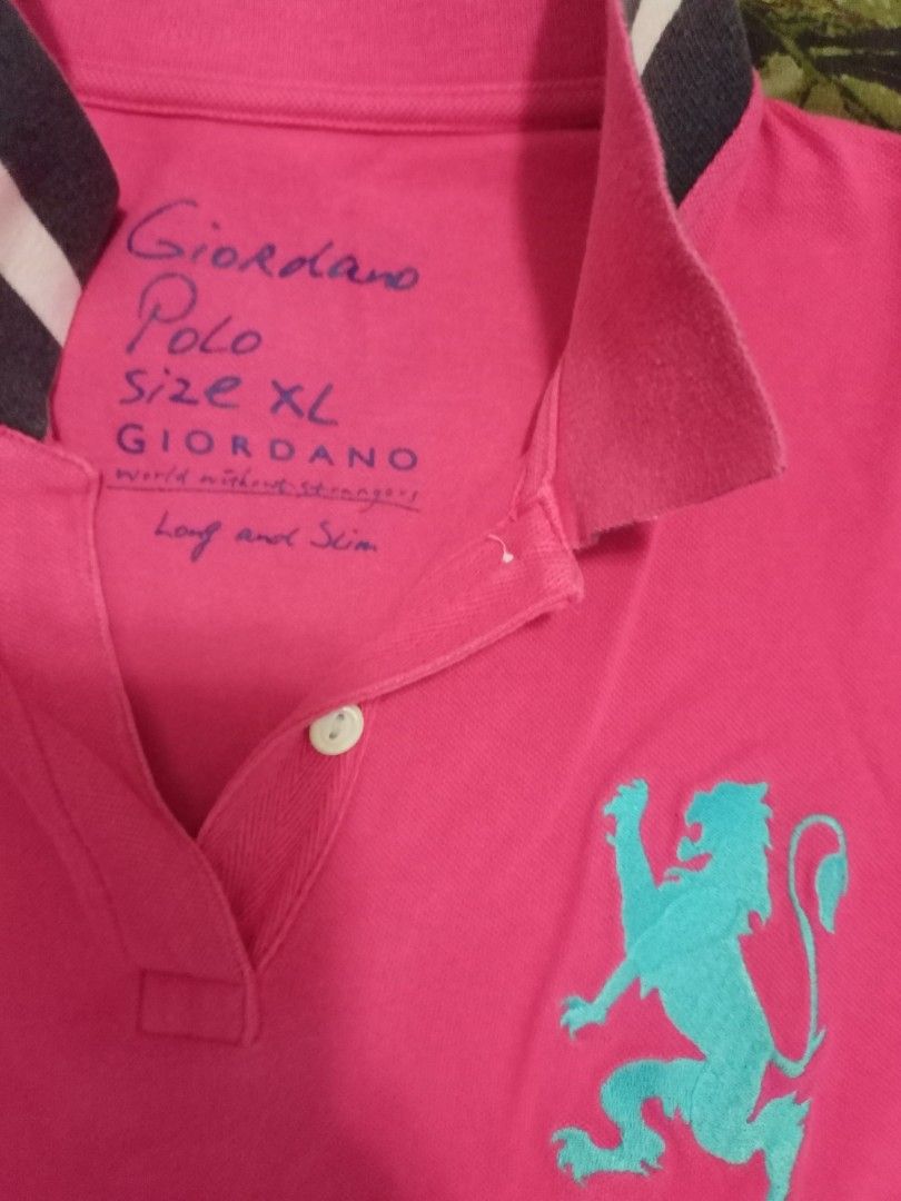 Giordano polo shirt (Category: Shirts) located in Santa Rosa. Submitted by lenborbs (Listing ID 1196308702, Image 2). Description: Original Giordano Polo Shirt, pink, extra large on tag, stretchable width = 18 inches length = 25 inches NOTE: ALL ITEMS POSTED IS AVAILABLE UNLESS THERE IS A SOLD MARK.