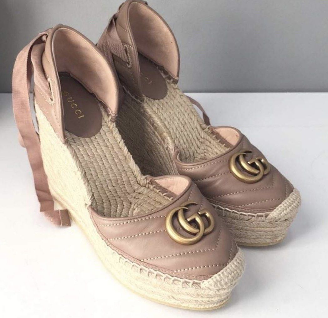 Gucci Pilar GG Marmont Leather Espadrille Wedge Women s Fashion