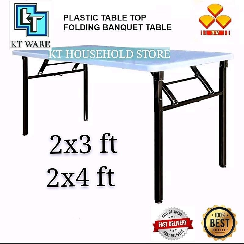 KT WARE 2x3 ft Heavy Duty Foldable Plastic Top Banquet Table/ Folding