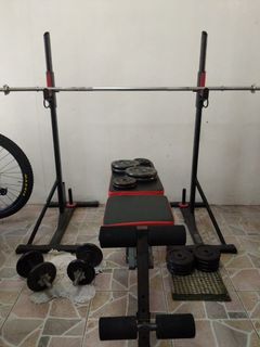 Home Gym Set With Weights, Bench, Bar, and Rack