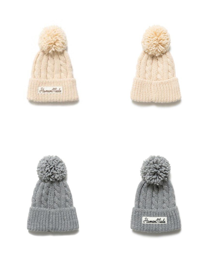 白色現貨🇯🇵HUMAN MADE CABLE POP BEANIE 冷帽, 女裝, 手錶及配件, 帽