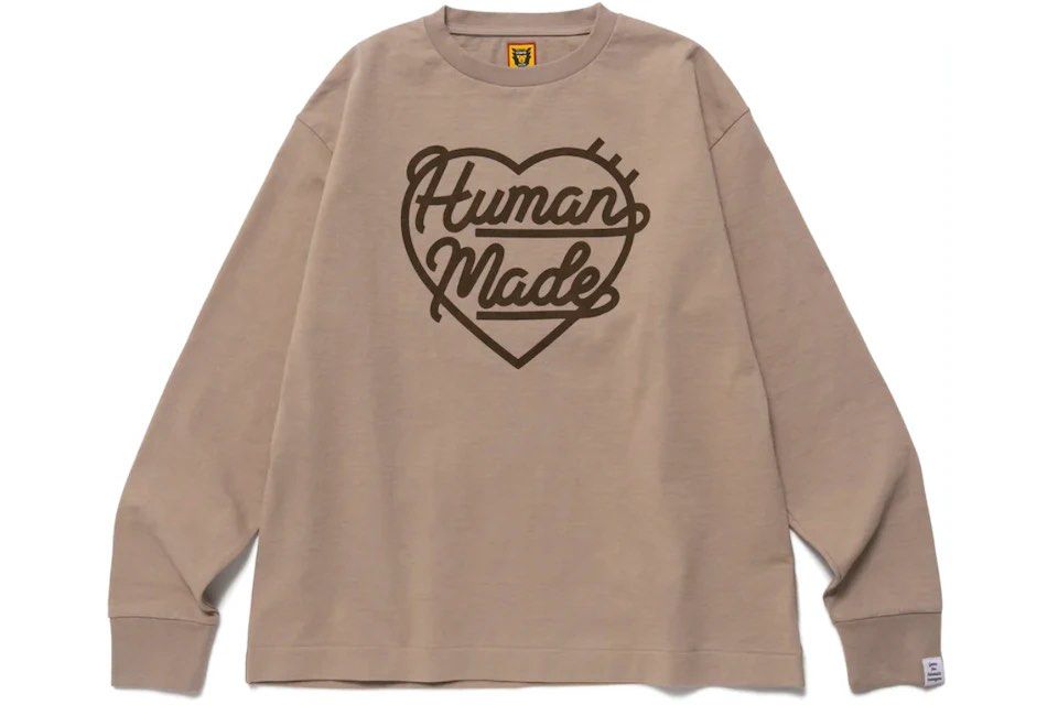 Human Made Heart Long Sleeve T Shirt Beige, 男裝, 上身及套裝, T