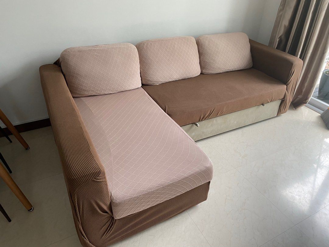 Ikea FRIHETEN Corner sofabed with storage, Hyllie beige, Furniture