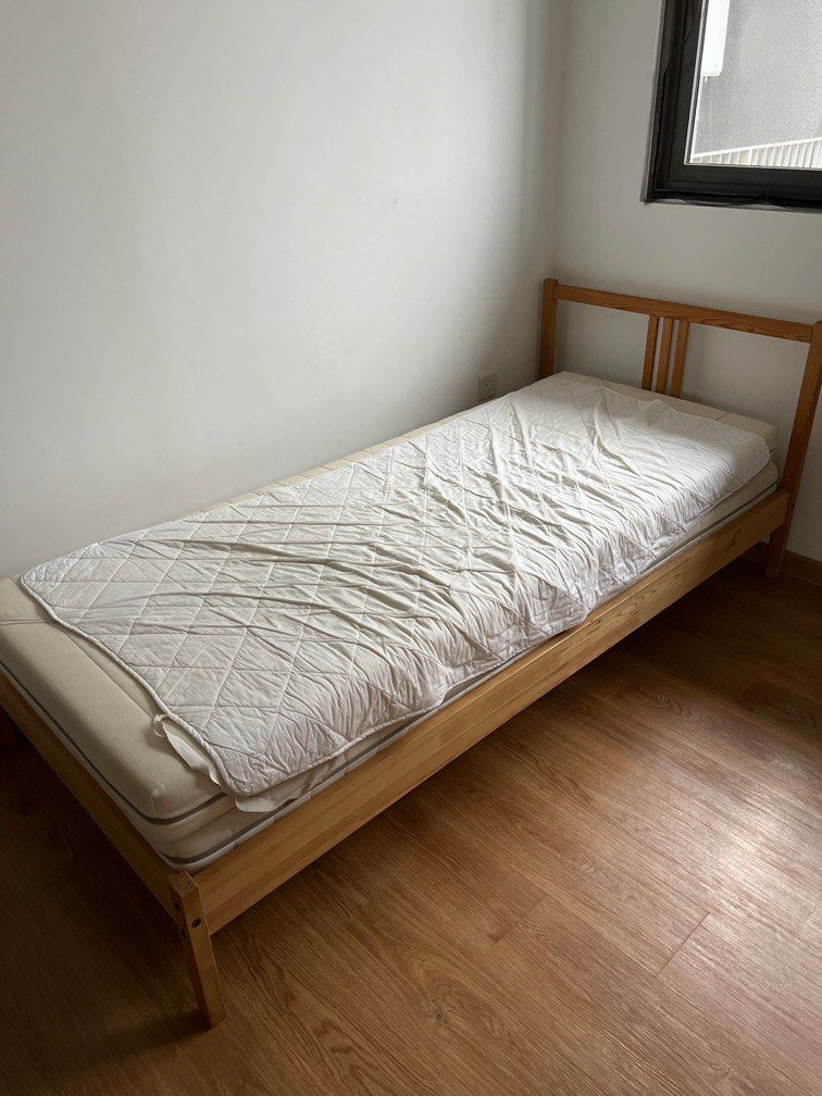 IKEA single bed frame and mattress, Furniture & Home Living, Furniture