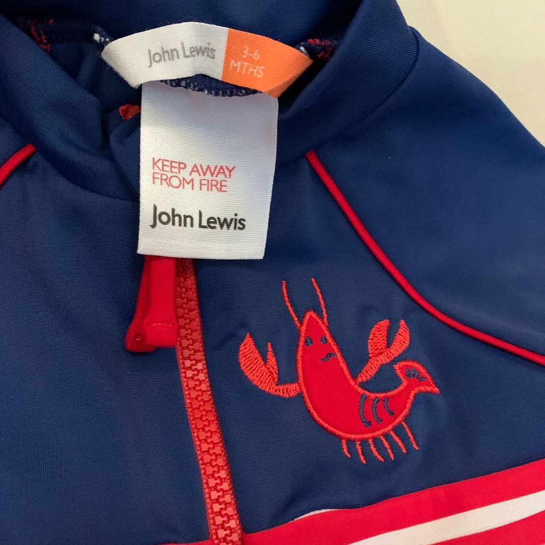 John Lewis UV 3m 6m baby infant newborn Sunpro swimsuit swim wear swimming costume stripe zip button lobster girl boy unisex navy blue red Babies Kids Babies Kids Fashion on Carousell