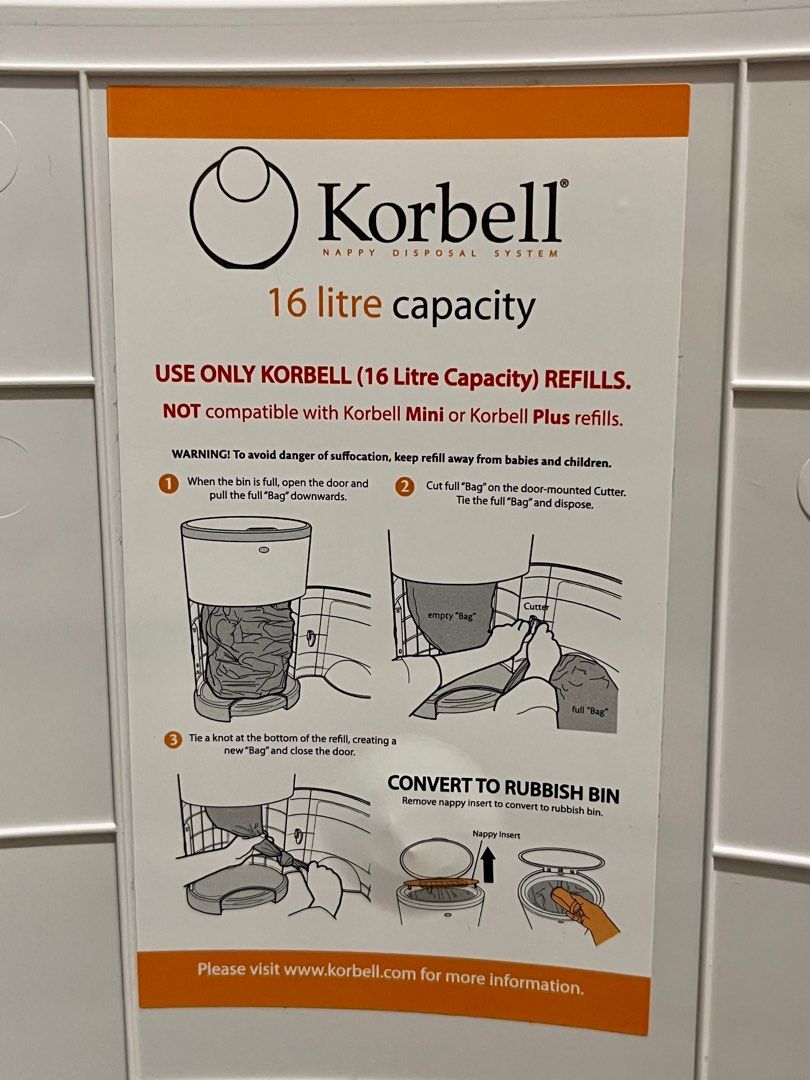 Korbell Odourfree 16litre Nappy Bin, Babies & Kids, Bathing