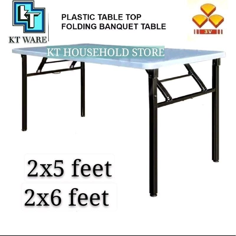 KT WARE 2x6 feet Heavy Duty Foldable Plastic Top Banquet Table Folding