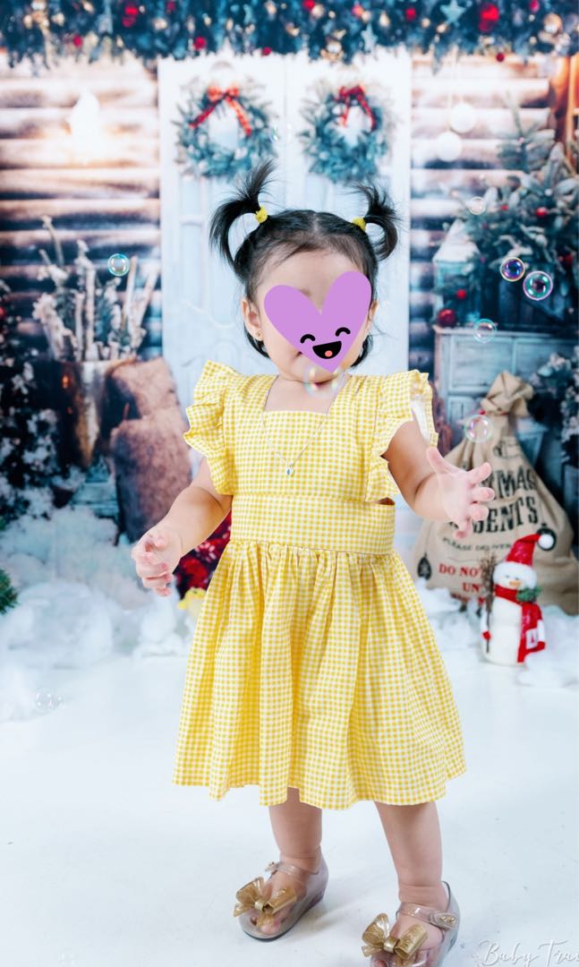 Yellow gingham baby dress cheap