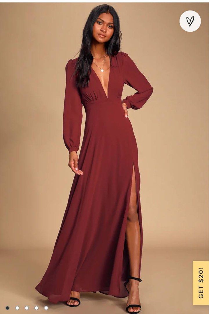 Maroon maxi dress long sleeve store