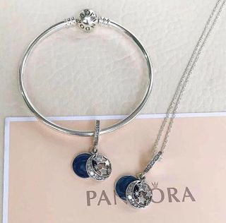 🌈MARK SALE PANDORA AUTH BANGLE with MOON AND STAR( ilove u to the moon and back) -2900/NECKLACE with MOON AND STAR PENDANT CHARM-1600