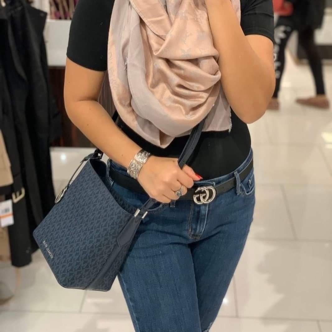 Michael Kors Kimberly Small Bucket Messenger Bag In Signature Luxury Bags   Wallets on Carousell