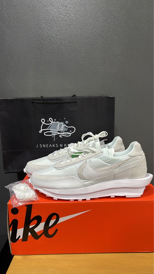 nike sacai white nylon on feet