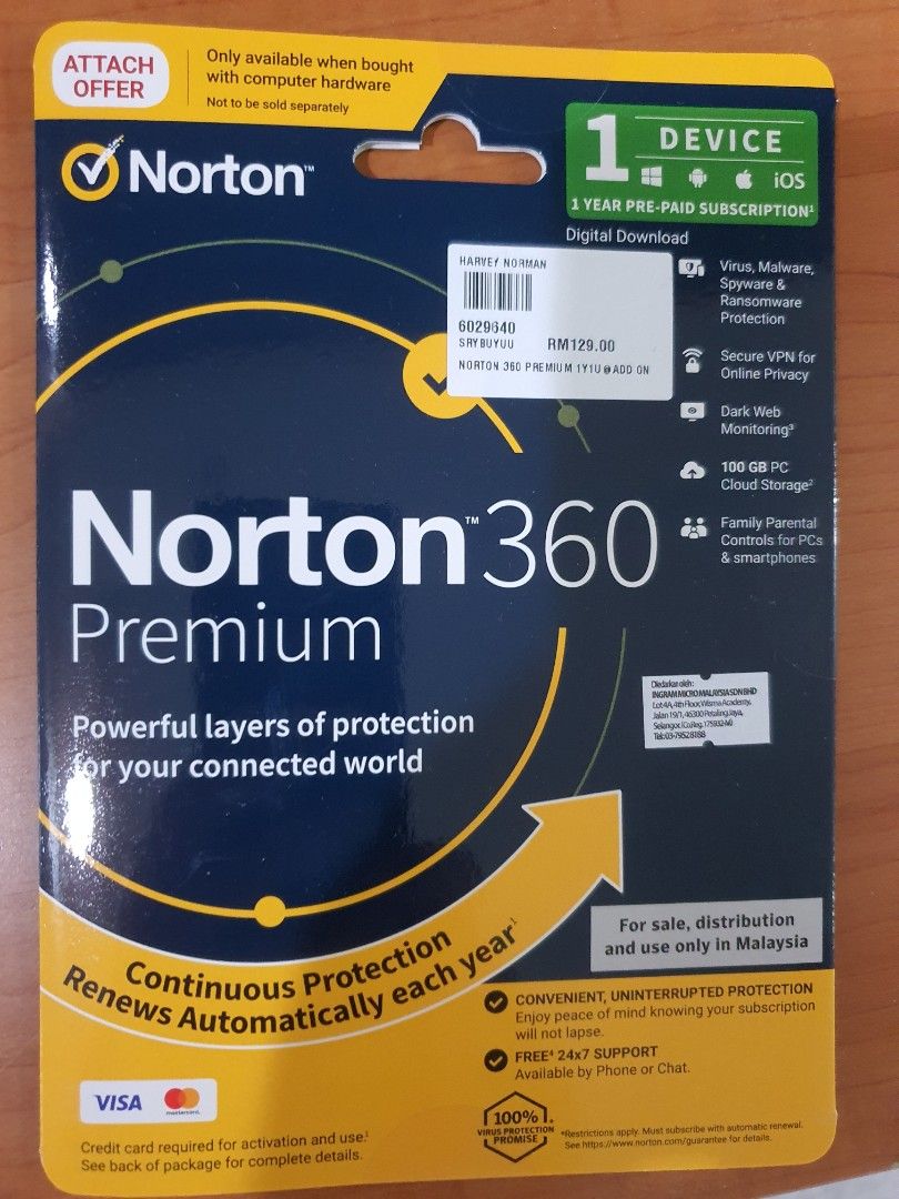 Norton 360 Antivirus 1 device 1 year, Computers & Tech ...