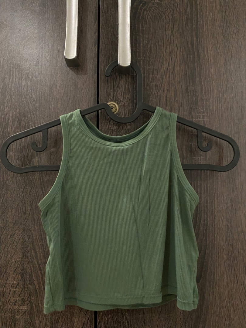 Olive Green Halter Top, Women's Fashion, Tops, Sleeveless on Carousell