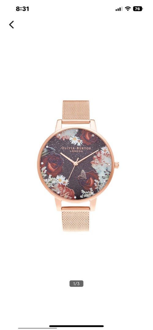 Olivia Burton Winter Blooms Black Floral Stone Women s Watch OB16WG80