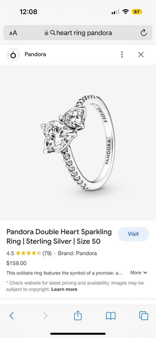 Double Heart Sparkling Ring - Pandora Shine