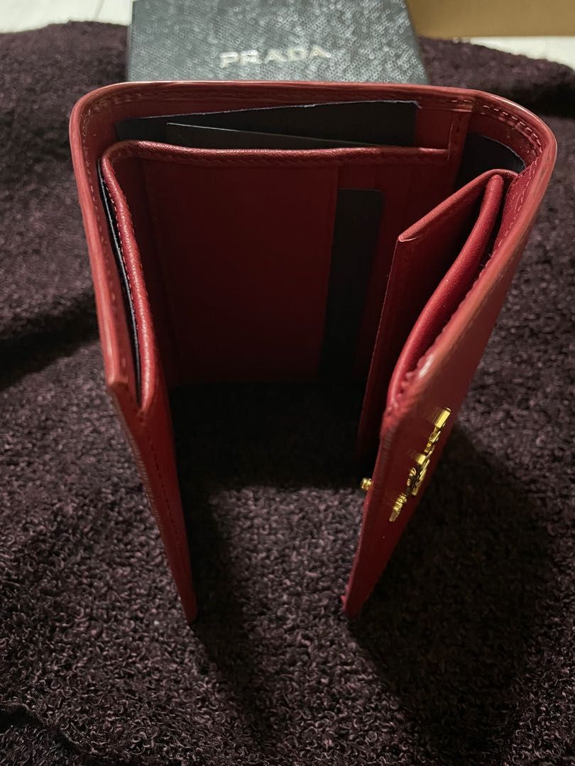 Prada Vitello Move Rubino Trifold Wallet, Luxury, Bags & Wallets on