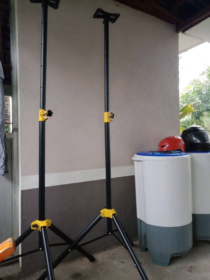 Professional /Premium Metal Tripod Base Speaker Stand (Black) (Category: Other Audio Equipment) located in Manila. Submitted by sdfsolutions (Listing ID 1068807015, Image 2). Description: Easy to set up Sturdy and durable speaker stand with non slip rubber tripod base Heavy duty steel for full support Vertical tube with 5 holes to adjust height With safety locking pin adjustment Detachable top plate Adjustable height and tripod legs Height can re