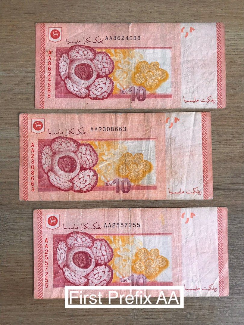 RM 10 First Prefix AA Sepuluh Ringgit Malaysia Zeti RM10 Series 12th ...