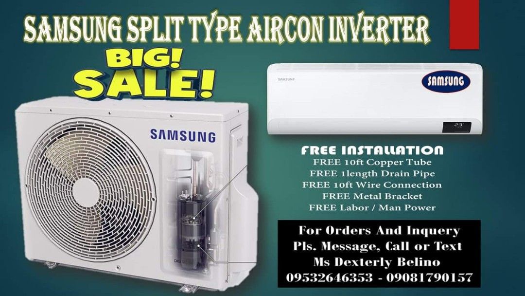SAMSUNG standard inverter SPLIT TYPE AIRCON BRAND NEW SEALED WITH FREE