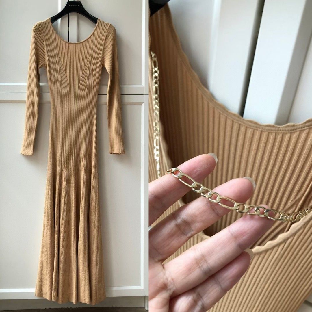 strapless open back dress Green Bodycon Dress Rib Knit Collared Midi main image 0