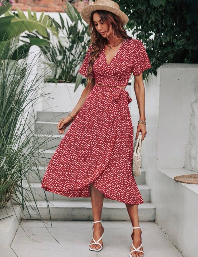 Shein red new arrivals floral dress