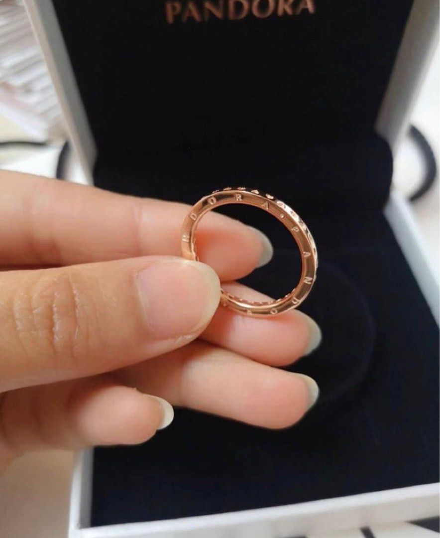 SUPER SALE PANDORA ROSE GOLD HEART LOGO RING 4 10 Women s