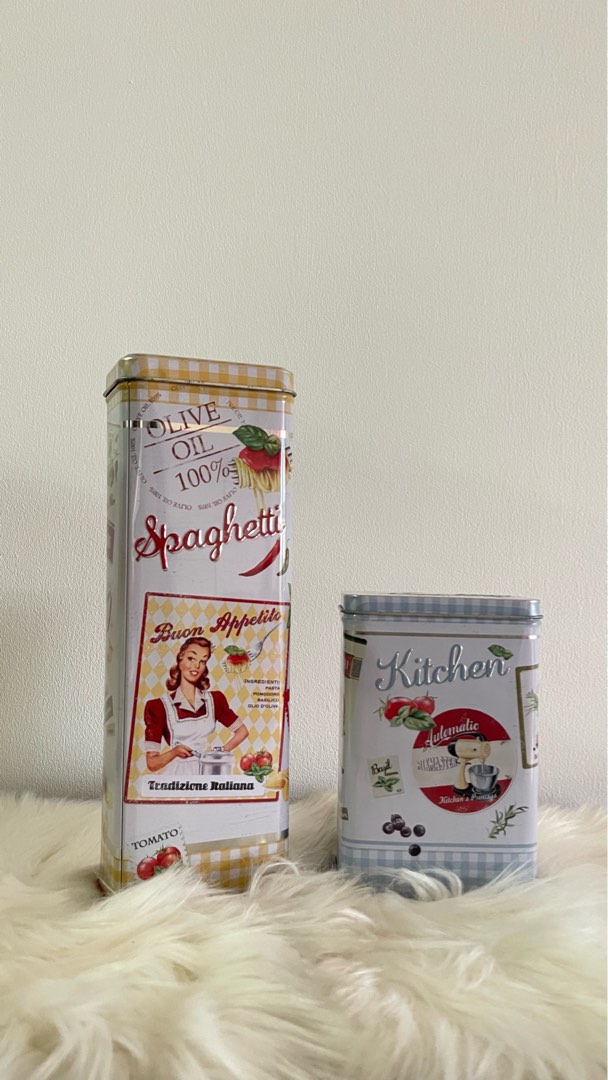 Retro Kitchen Storage Spaghetti Coffee Sachet Candy Tin Box Food