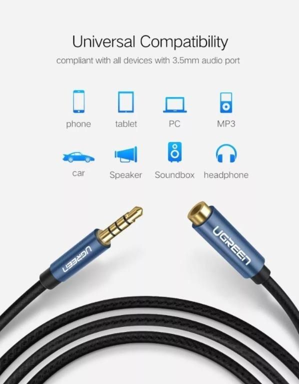 UGREEN 3.5mm Extension Audio Cable 4 Poles Male to Female Aux Cable