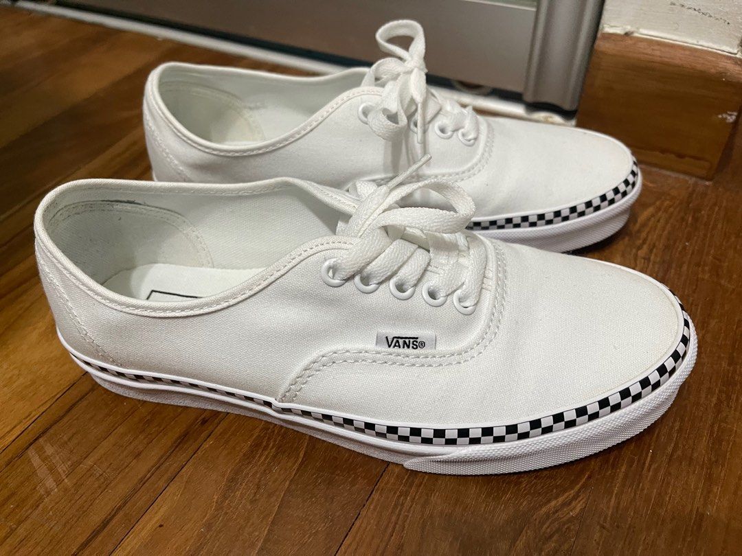 Vans white shoes with check foxing detail