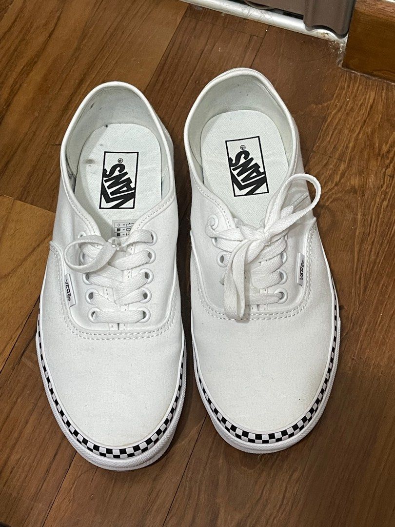 Vans white shoes with check foxing detail, Women's Footwear, Sneakers Carousell